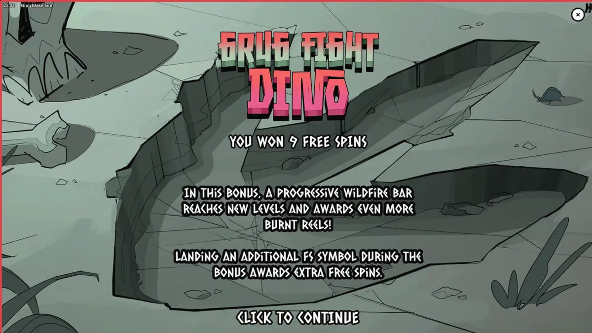 Grug Make Fire slot game screen featuring the caveman character