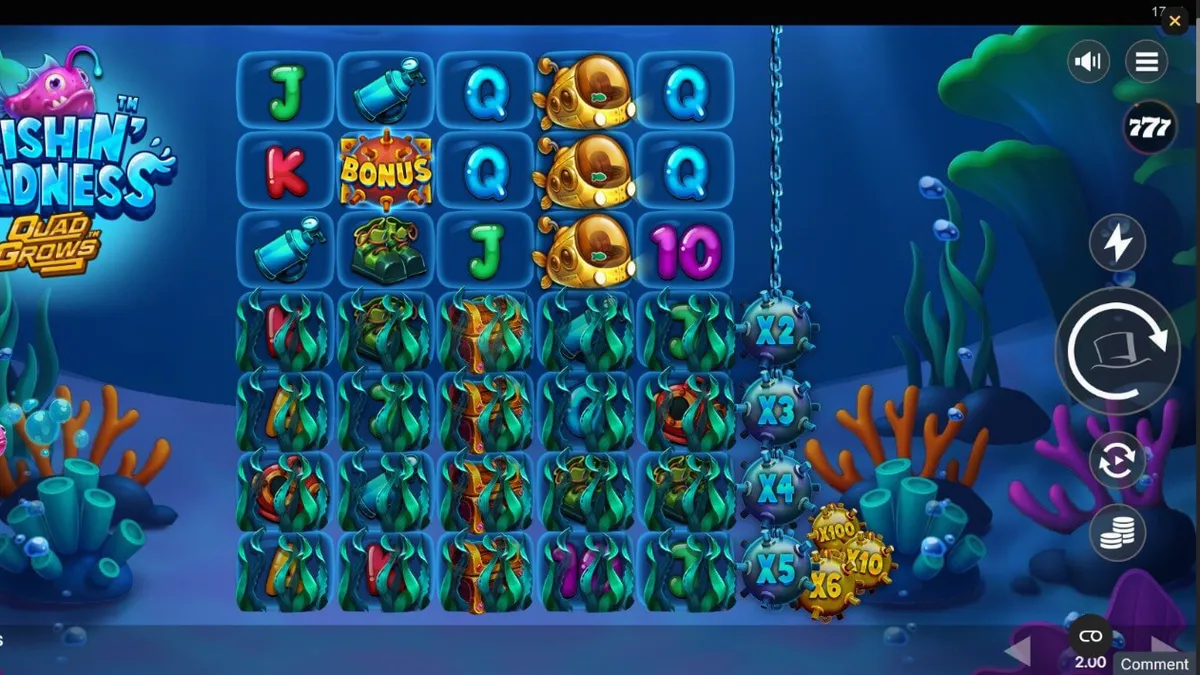 Tampilan visual bawah laut yang memukau dalam slot Fishin’ Madness Quadgrows