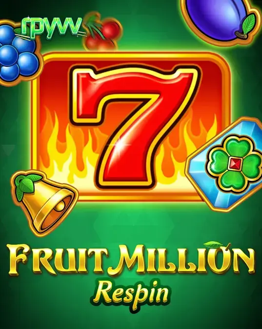 Tampilan layar permainan slot Fruit Million Respin dengan simbol buah klasik dan latar belakang hijau cerah.